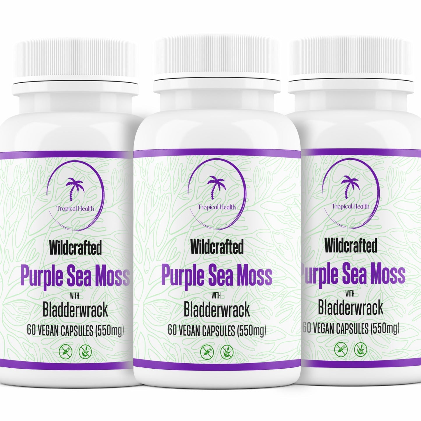 Wildcrafted Purple Sea Moss with Bladderwrack (3 Bottles - Tropical Health)