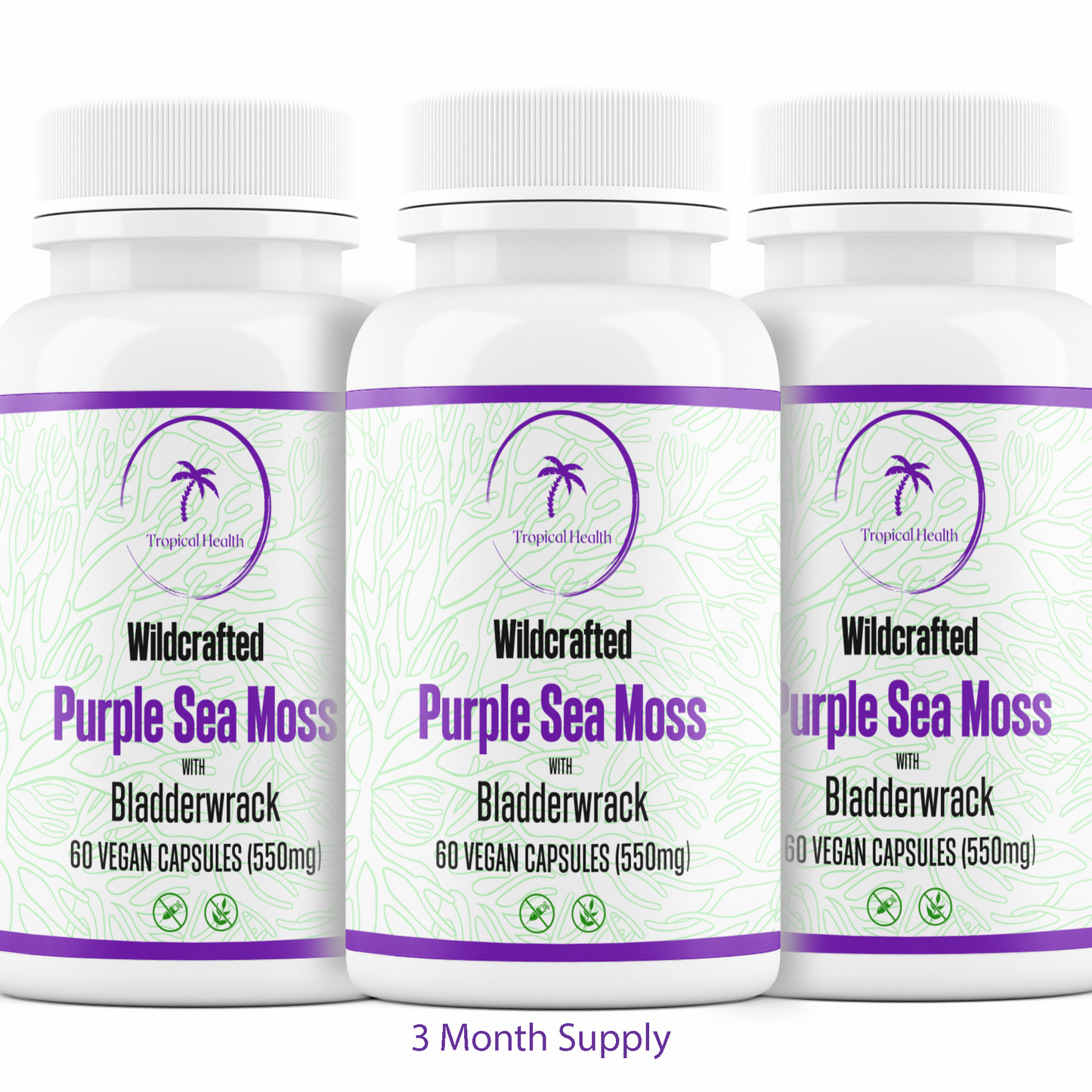 Wildcrafted Purple Sea Moss with Bladderwrack (3 Bottles - Tropical Health)