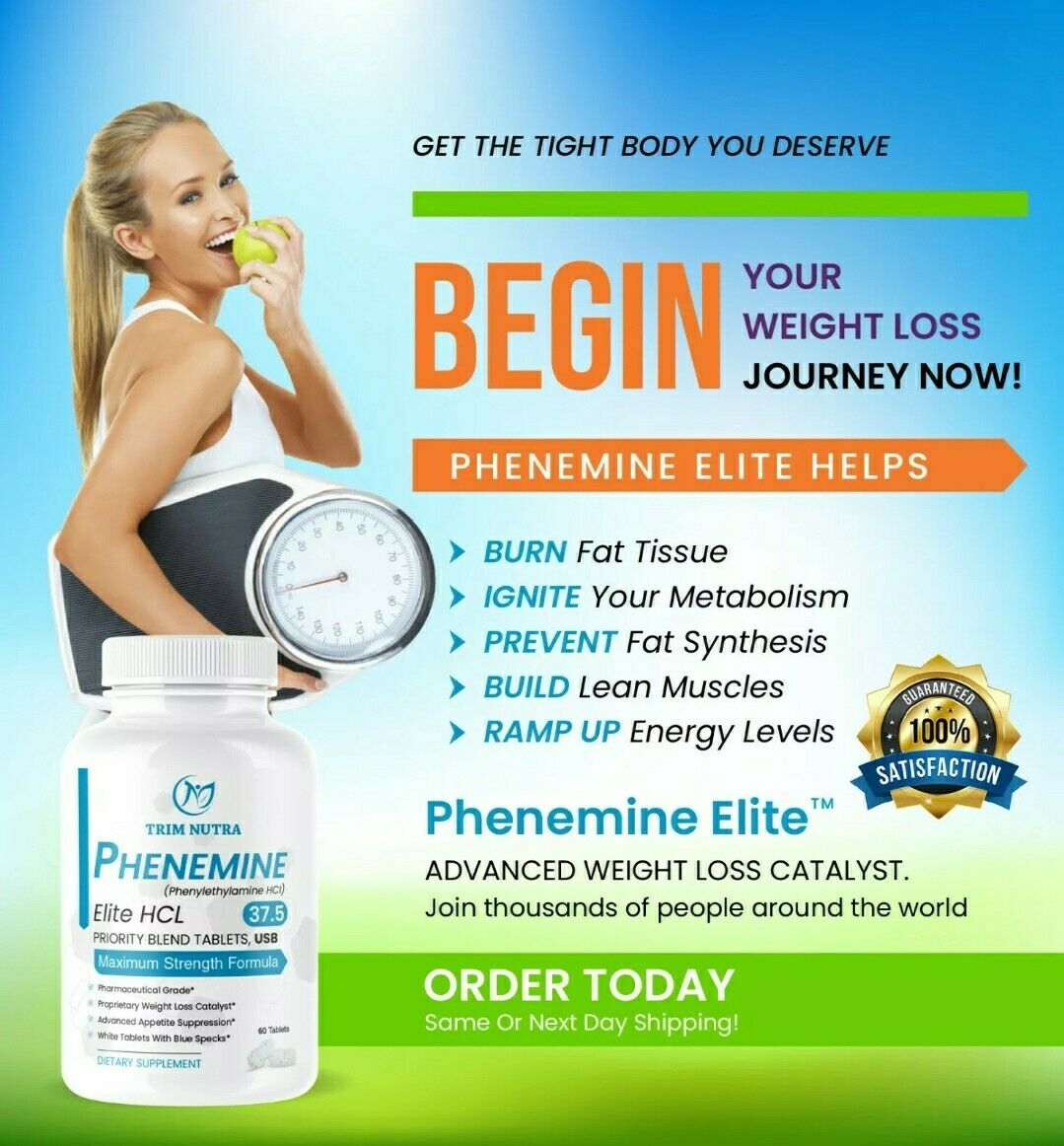 2 bottles Phenemine Elite 37.5 Max Strenght Appetite Suppressant and Fat Burner Diet Pill 2 bottles