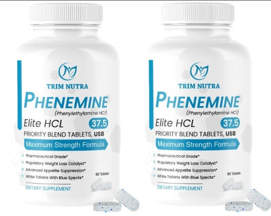 2 bottles Phenemine Elite 37.5 Max Strenght Appetite Suppressant and Fat Burner Diet Pill 2 bottles