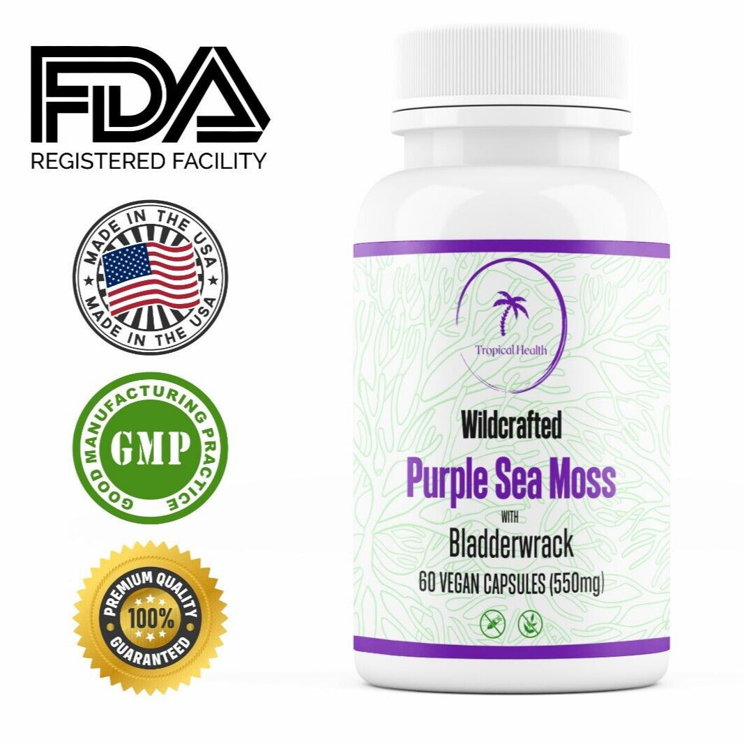 Wildcrafted Purple Sea Moss with Bladderwrack (3 Bottles - Tropical Health)